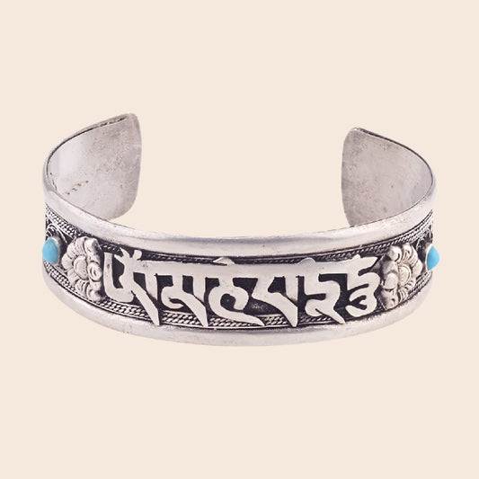 1/2" Turquoise Lotus Sanskrit Cuff