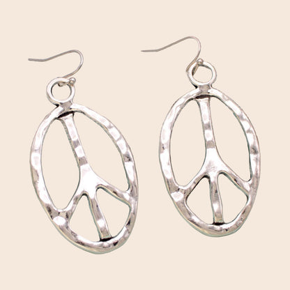 Silver Textured Peace Sign Earrings