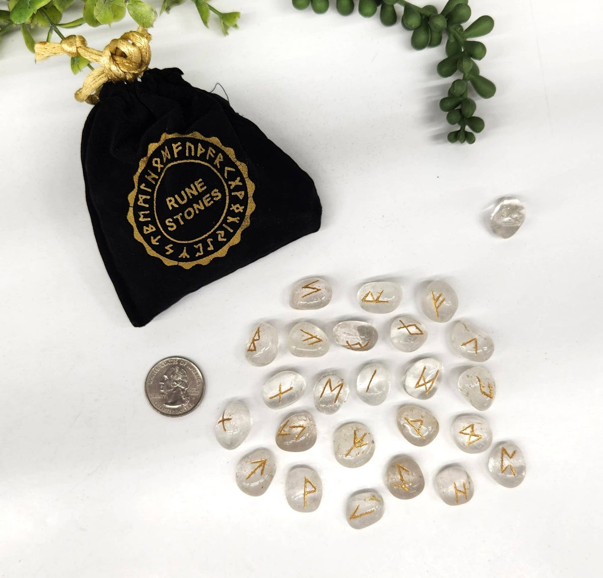 Clear Quartz Rune Sets with Velvet