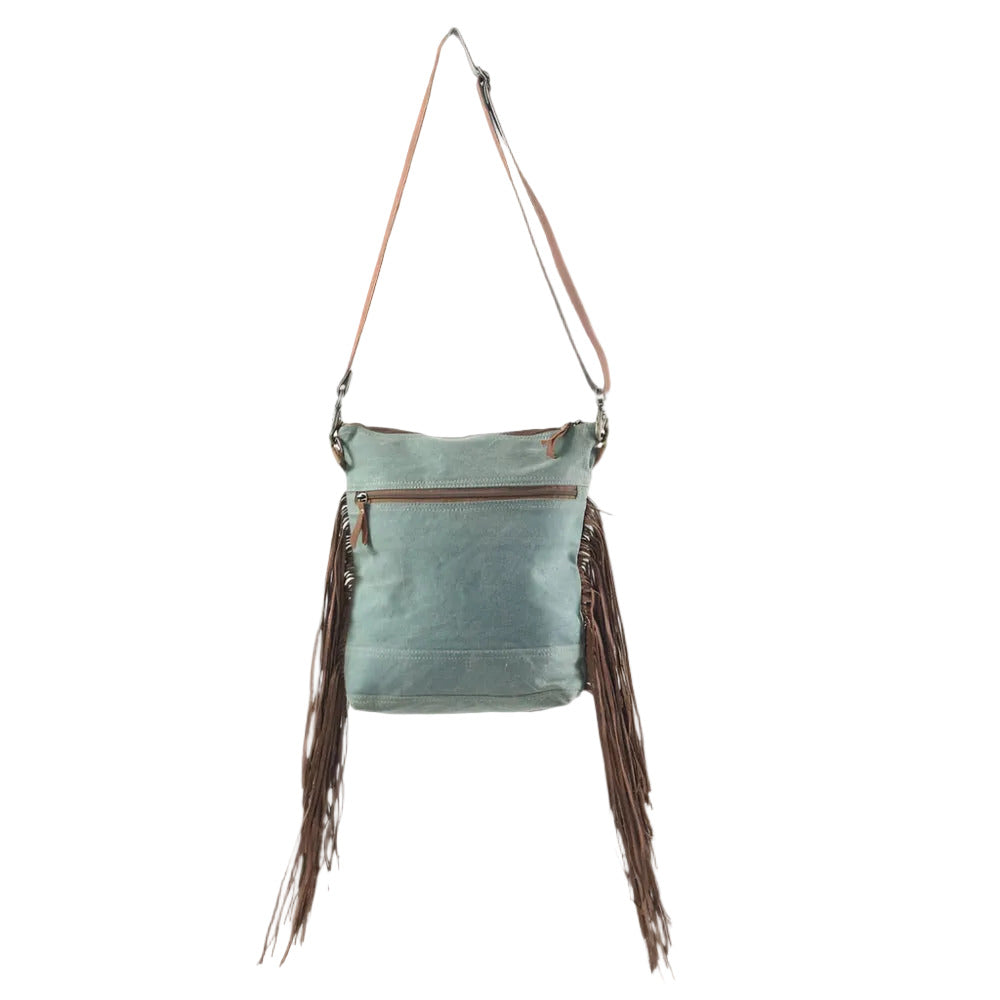 Crossbody With Leather Fringe CowHide and Canvas