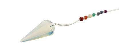 Opalite Pendulum w/Chakra Gemstone Beads-Silver Plate Chain