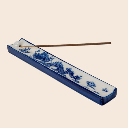 Handpainted Ceramic Incense Holder 9 inch L Ryu Dragon