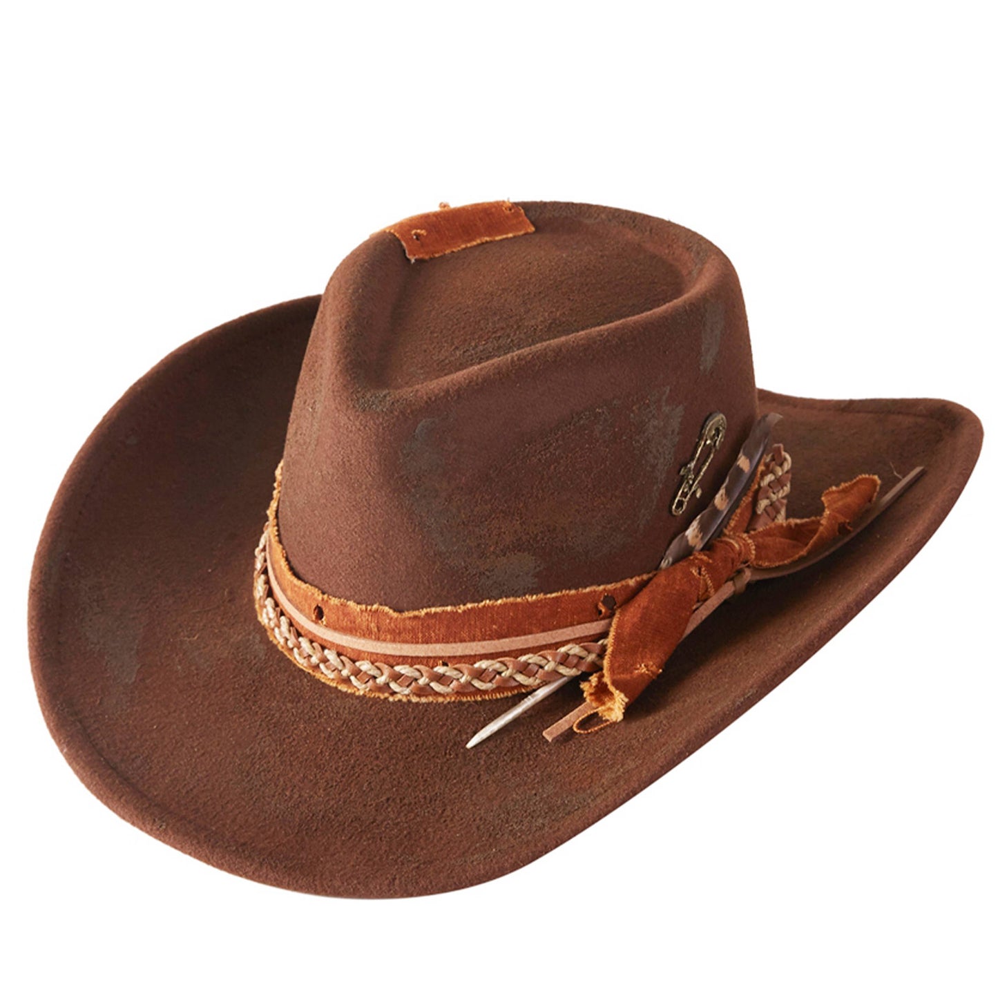 Distressed Band with Feather Cowgirl Fedora Hat