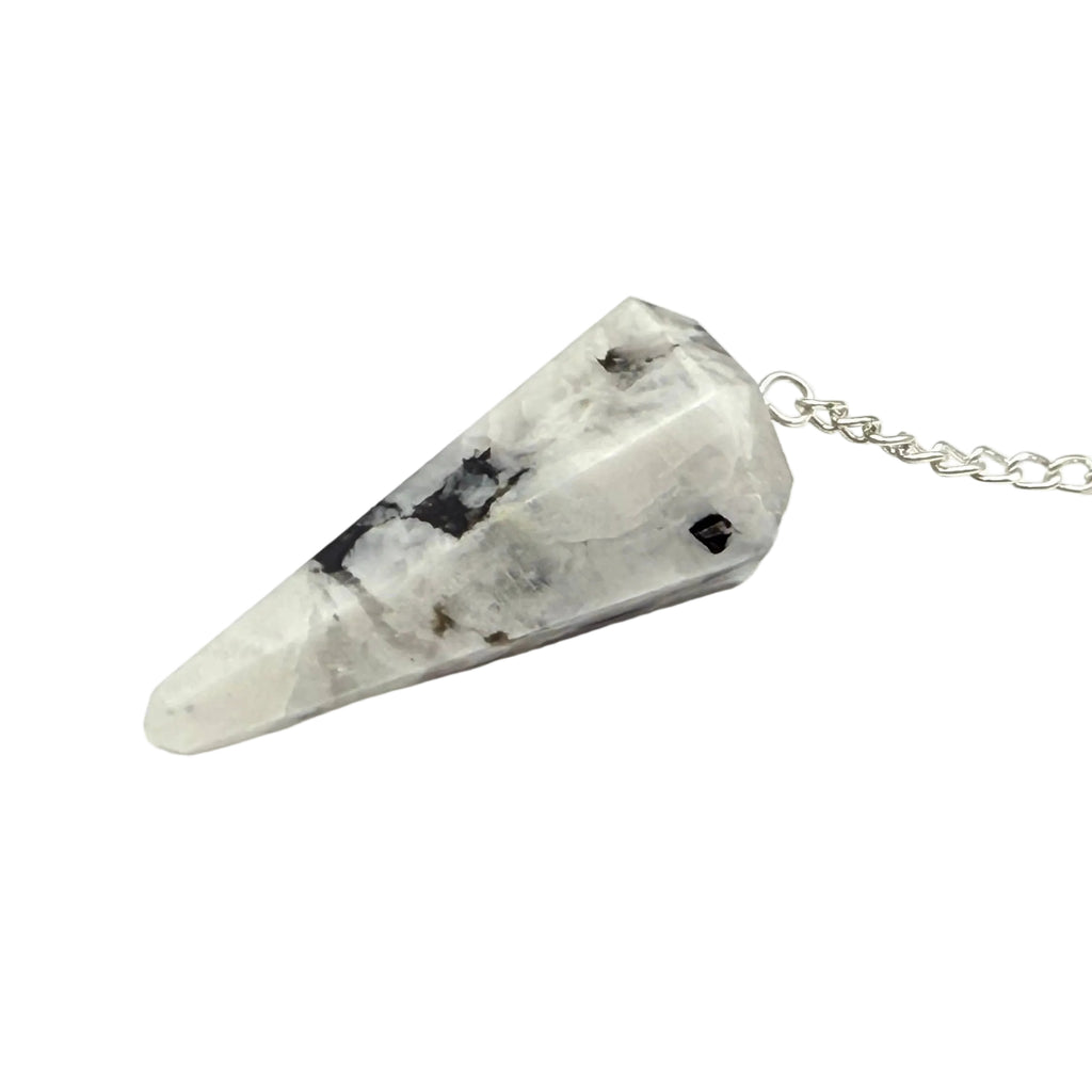 Rainbow Moonstone Pendulum w/Chakra Beads-Silver Plate Chain
