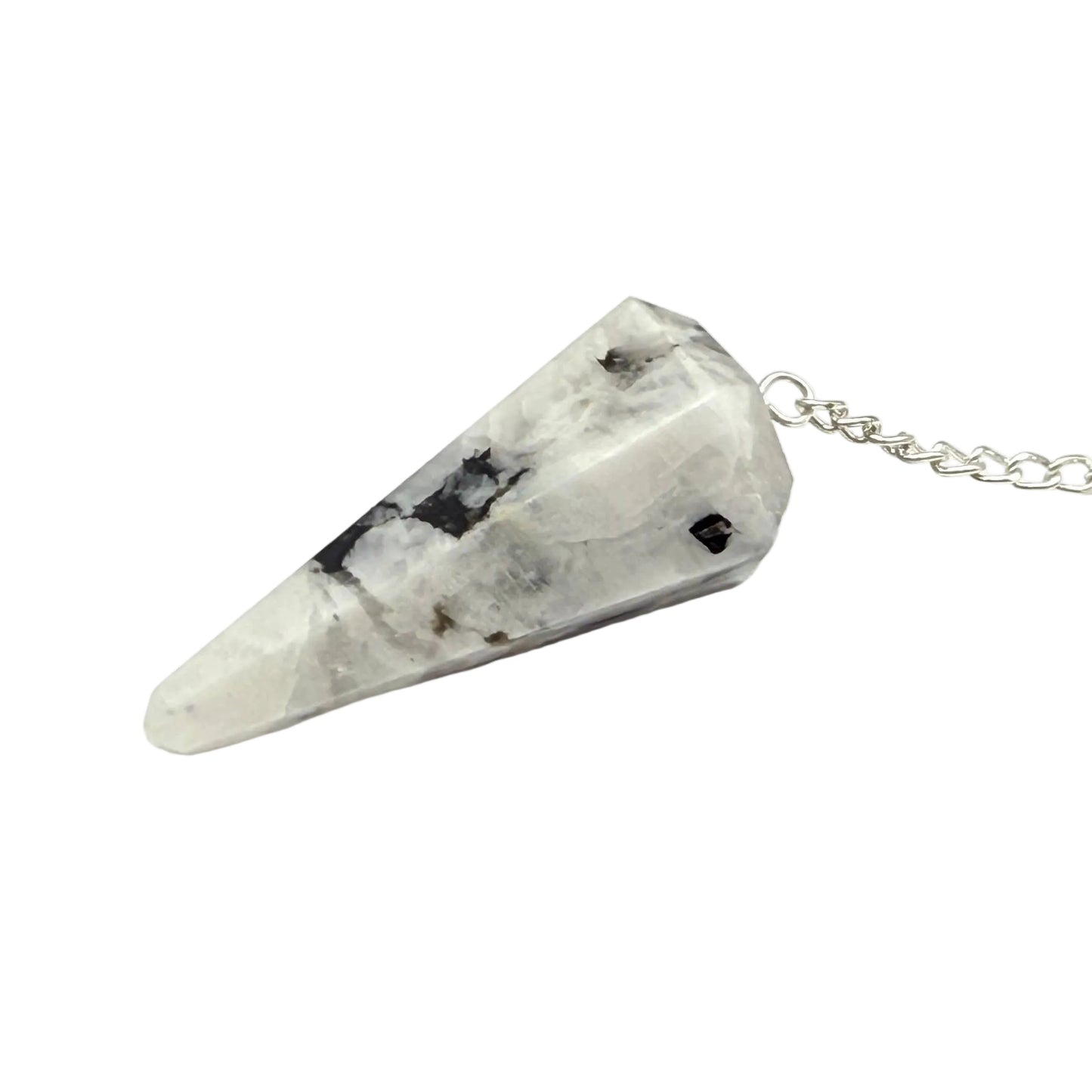 Rainbow Moonstone Pendulum w/Chakra Beads-Silver Plate Chain