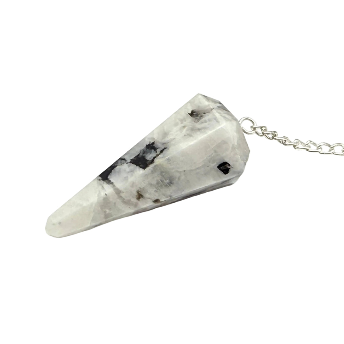 Rainbow Moonstone Pendulum w/Chakra Beads-Silver Plate Chain
