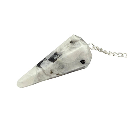 Rainbow Moonstone Pendulum w/Chakra Beads-Silver Plate Chain
