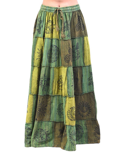 Boho Patchwork Sacred Ember Long Maxi Skirt