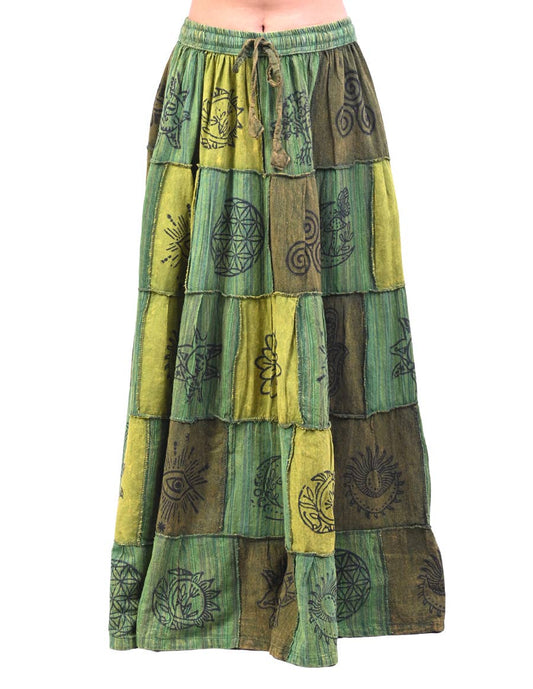 Boho Patchwork Sacred Ember Long Maxi Skirt