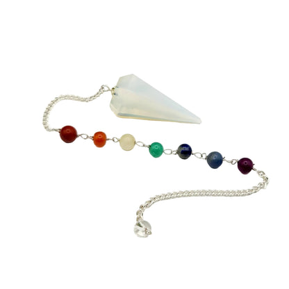 Opalite Pendulum w/Chakra Gemstone Beads-Silver Plate Chain