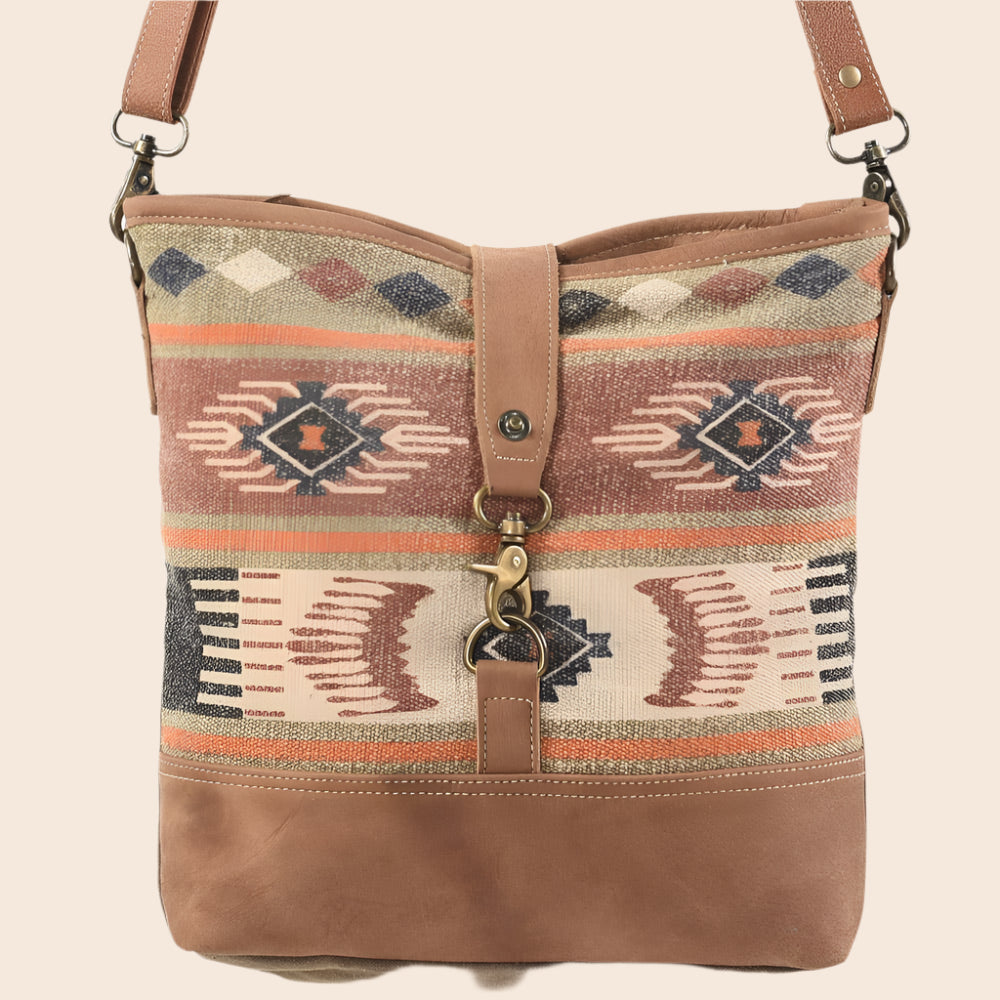 Brown Crossbody With Mixed Fabrics