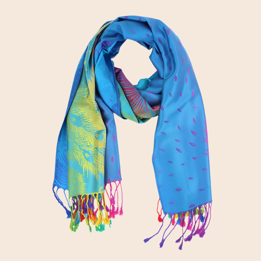 Colorful Peacock Printed Pashmina Scarf Shawl