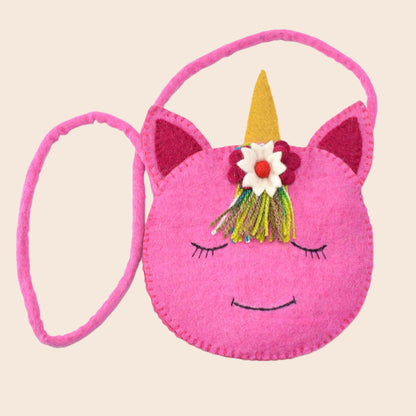 Felted Round Face Unicorn Shape Cross-body Bag