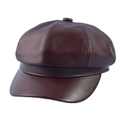 Paneled Vegan Leather Newsboy Cabbie Hat