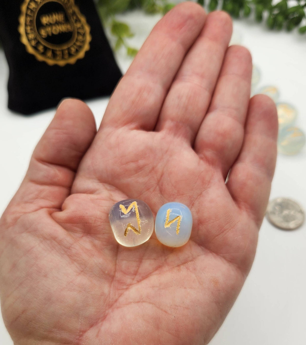 Opalite Rune Sets with Velvet Pouch