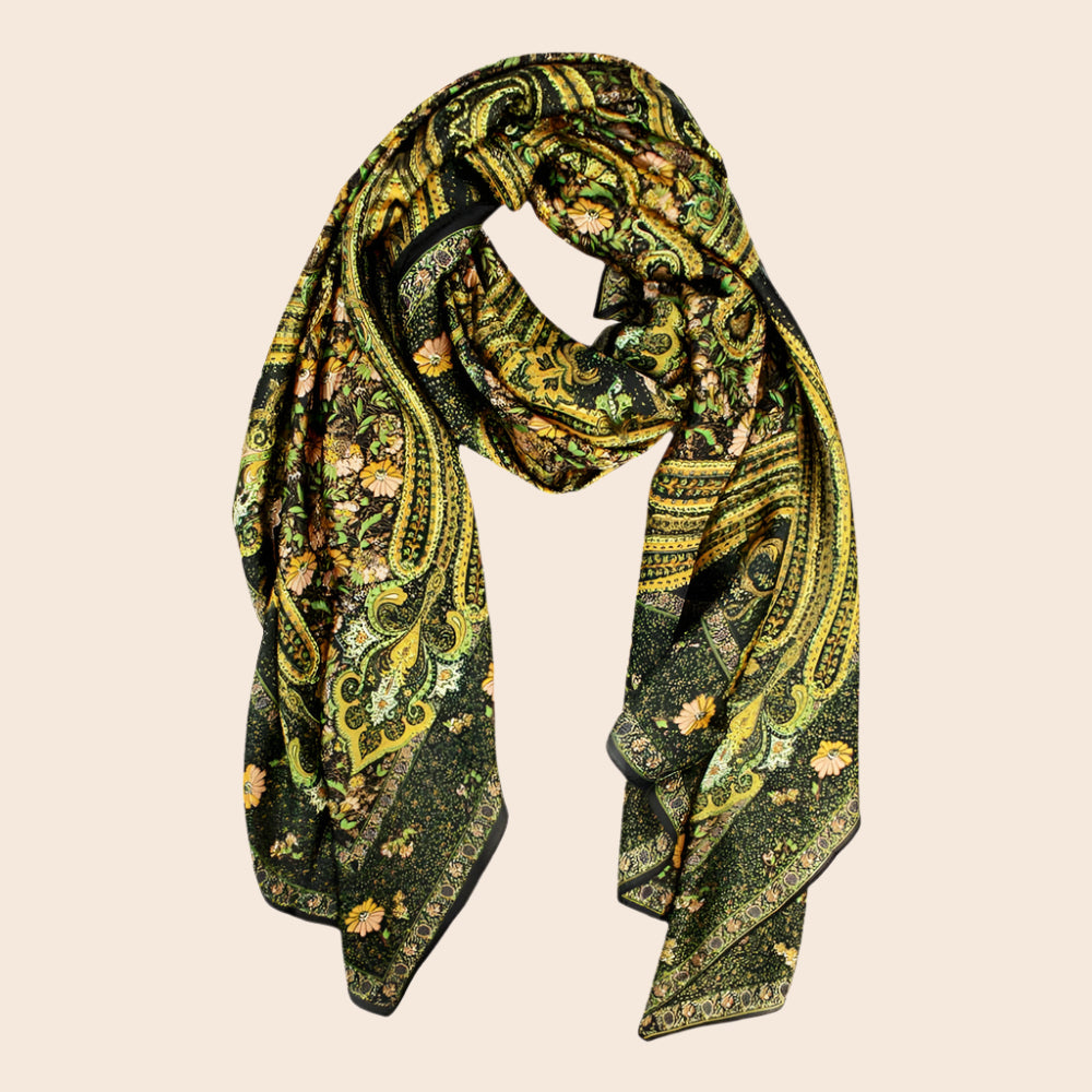 Abstract Pattern Printed Oblong Silky Satin Scarf Shawl