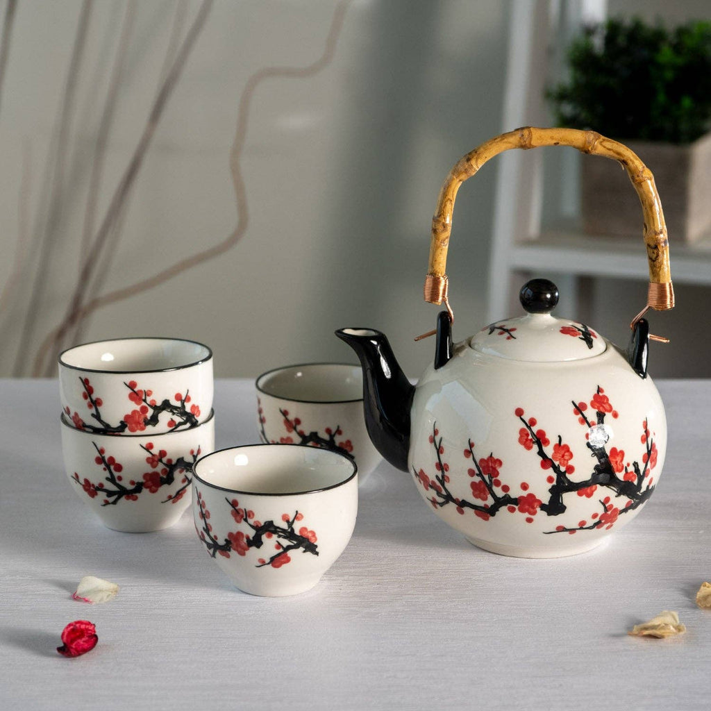 Cherry Blossoms Porcelain Tea Set – 30 oz Teapot with 4 Cups