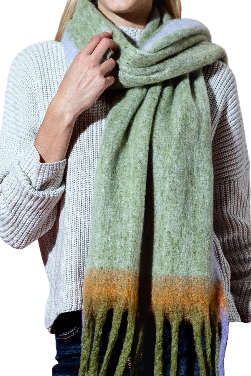 Olive Brushed Tassel Scarf