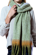 Olive Brushed Tassel Scarf