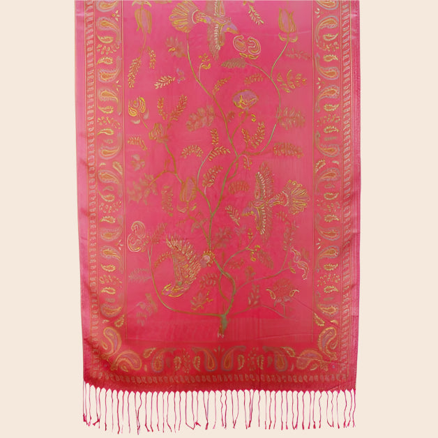 Metallic Birds Paisley Tree Pattern Pashmina Scarf Shawl