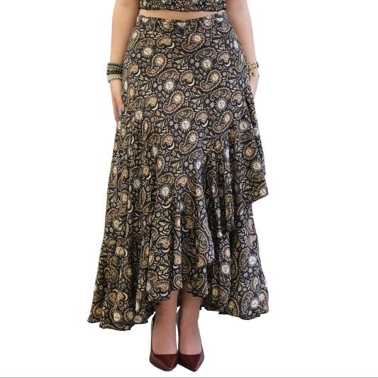 Flowy Sun Celestial Paisley Boho Wrap Skirt