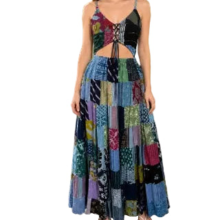 Patchwork Cut-Out Maxi Dress