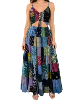 Patchwork Cut-Out Maxi Dress
