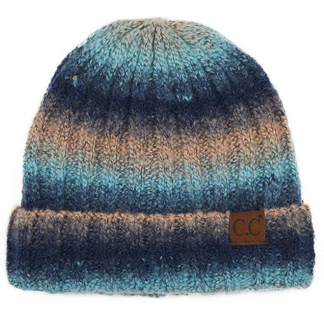 Ombre Cable Knit Beanie with Cuff Winter Hat