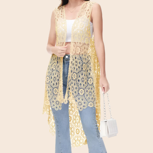 Boho Crochet Long Vest Top Sleeveless Summer Cardigan