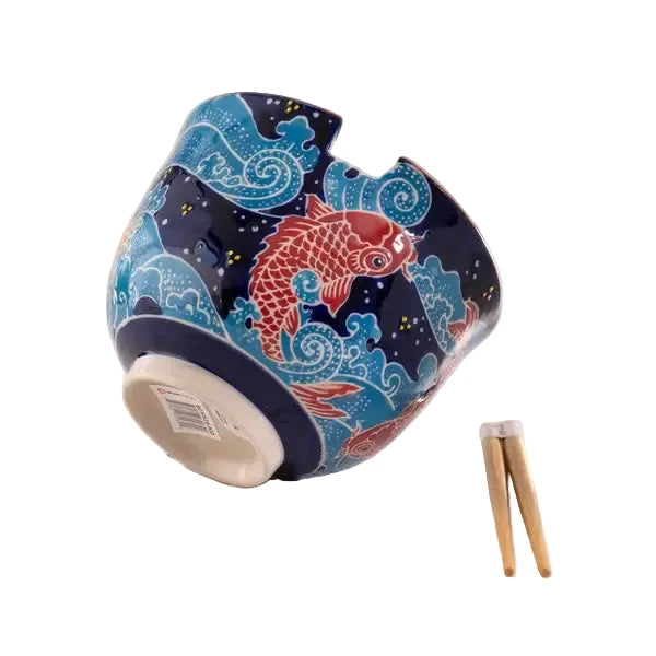 Koi Fish Design 18oz 5.25"D Bowl With Chopsticks Set