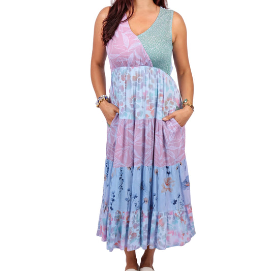 Sage & Sky Patchwork V-Neck Maxi Dress