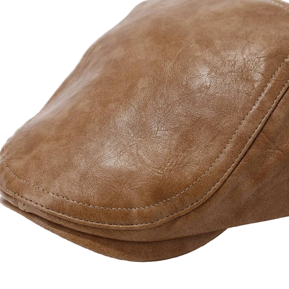 Vintage Leather Newsboy Beret Hat