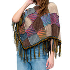 Poncho Boho Patchwork Crochet Details Fringe