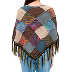 Poncho Boho Patchwork Crochet Details Fringe
