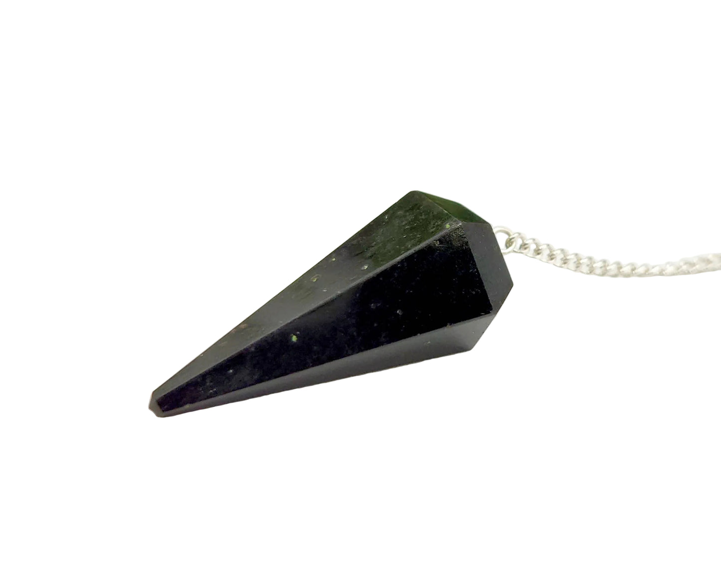 Black Tourmaline Pendulum w/Chakra Beads-Silver Plate Chain