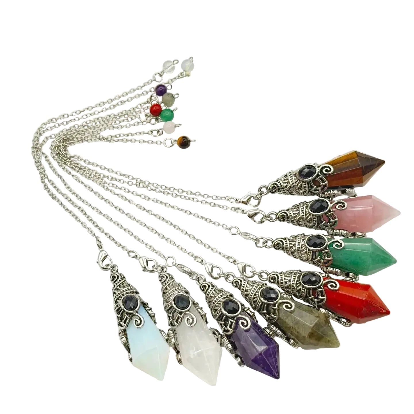 Gemstone Pendulum  12 Faceted Antique Silver Color