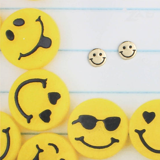 Gold Happy Face Post Earrings