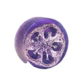 Purple soap bar with a decorative design on a white background