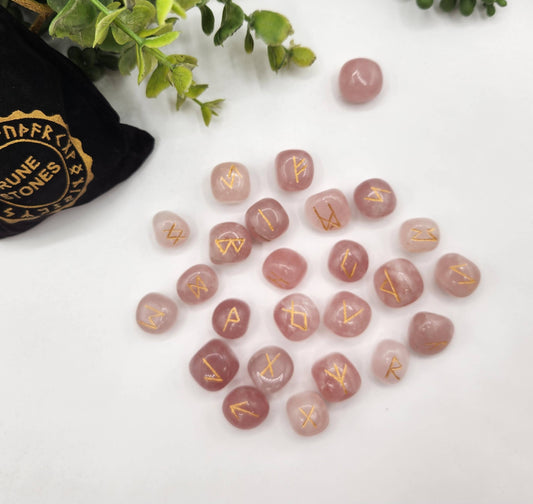 Rose Quartz  Rune Sets  & Velvet Pouch and Grid