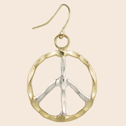 Woodstock Vibes Silver Gold Peace Sign Earring