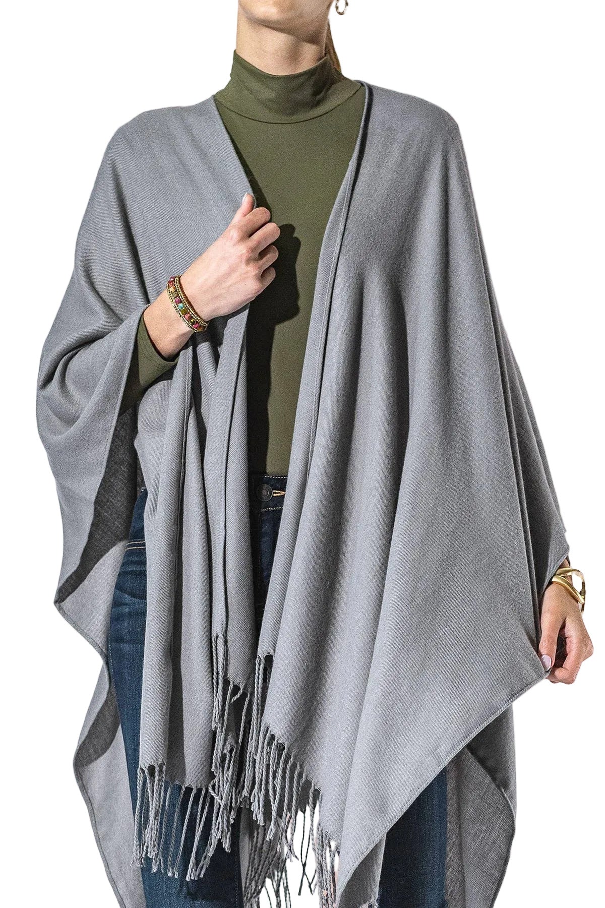Solid Color Fringe Kimono