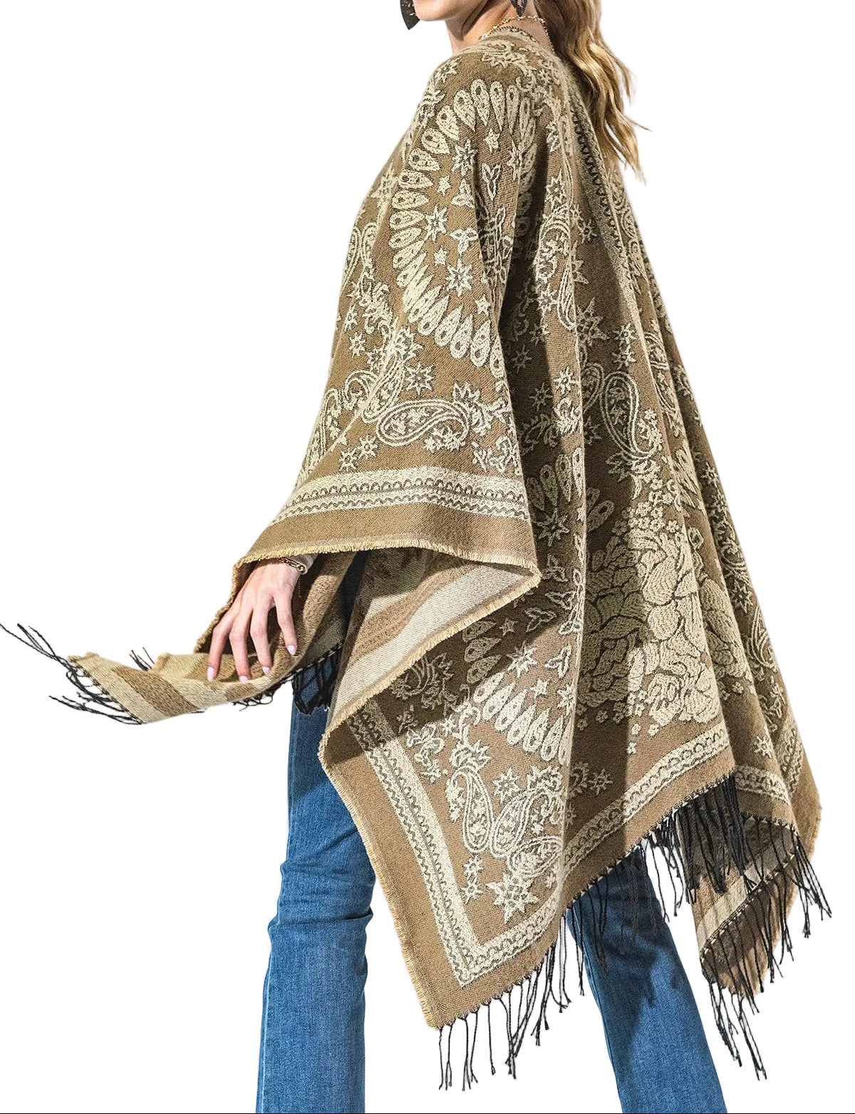 Tan Paisley Fringe Kimono