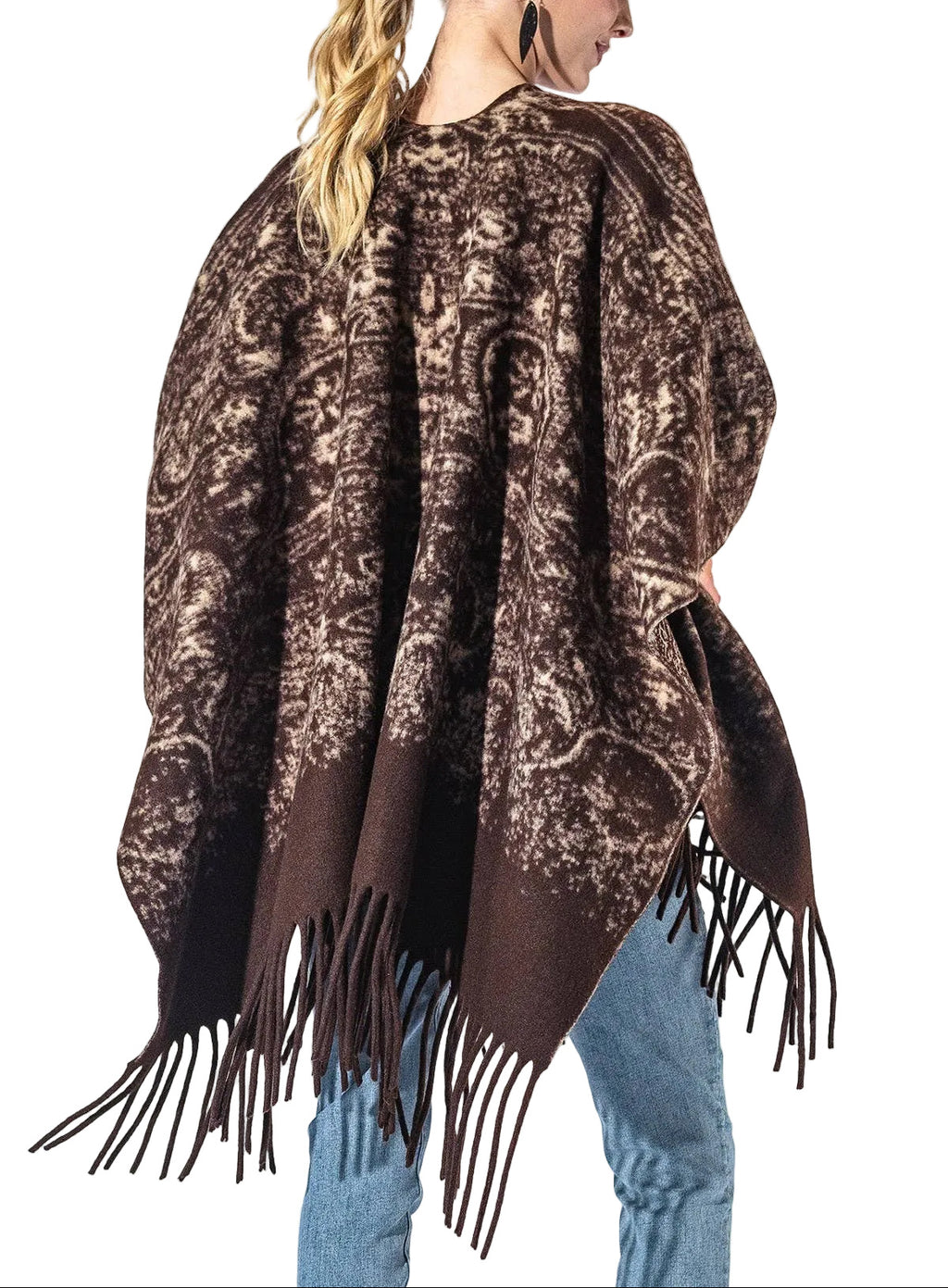 Chocolate Paisley Fringe Kimono