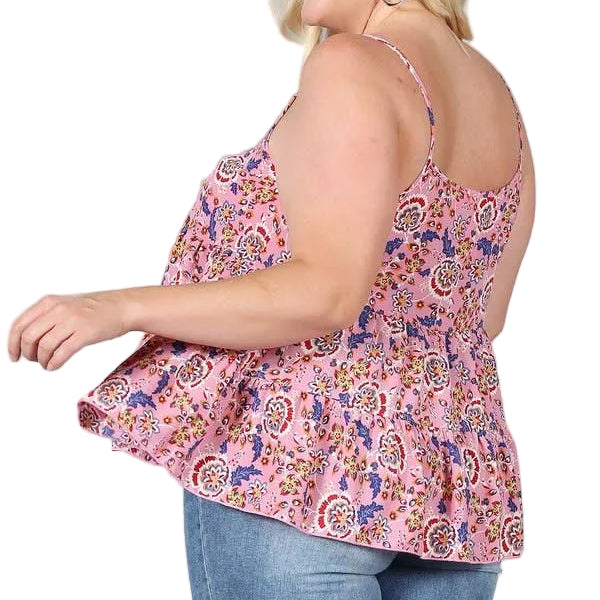 Plus Size Top Floral Paisley Print Ruffle Cami