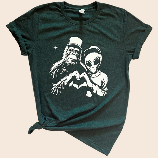 Bigfoot & Alien Heart Hands Tee