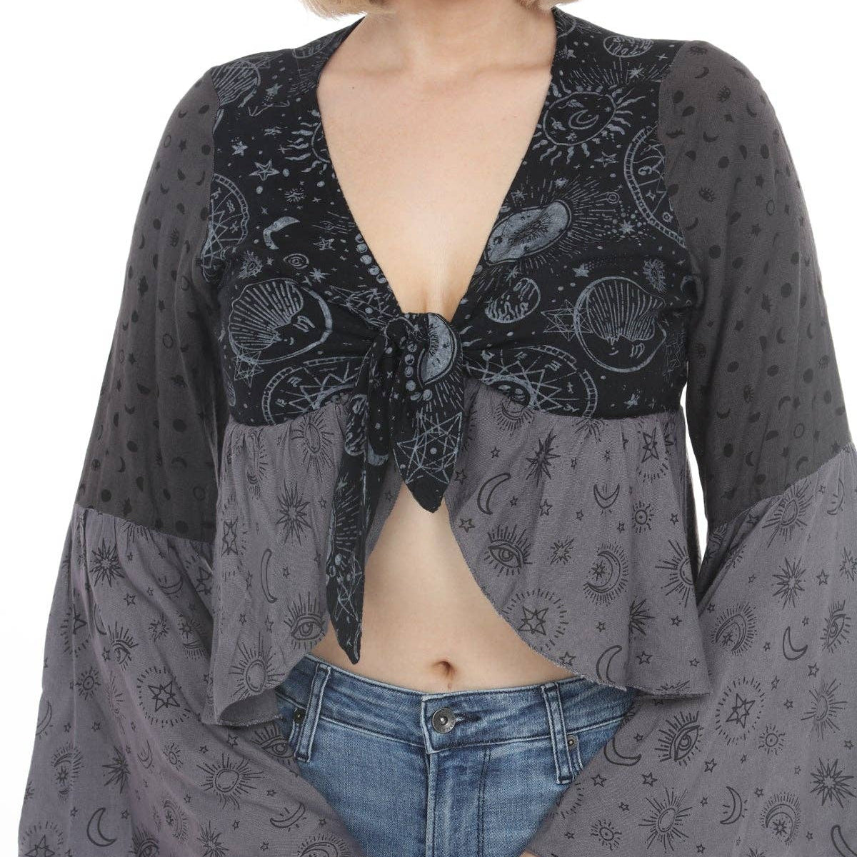 Celestial Patchwork Tie Front Top