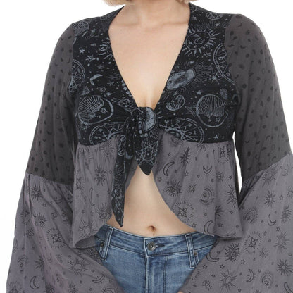 Celestial Patchwork Tie Front Top