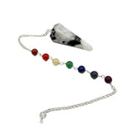 Rainbow Moonstone Pendulum w/Chakra Beads-Silver Plate Chain