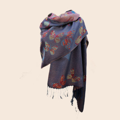 Metallic Butterfly Printed Pashmina Scarf Shawl