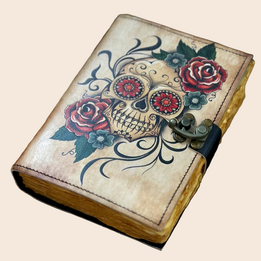 Sugar Skull and Rose Printed Leather Journal